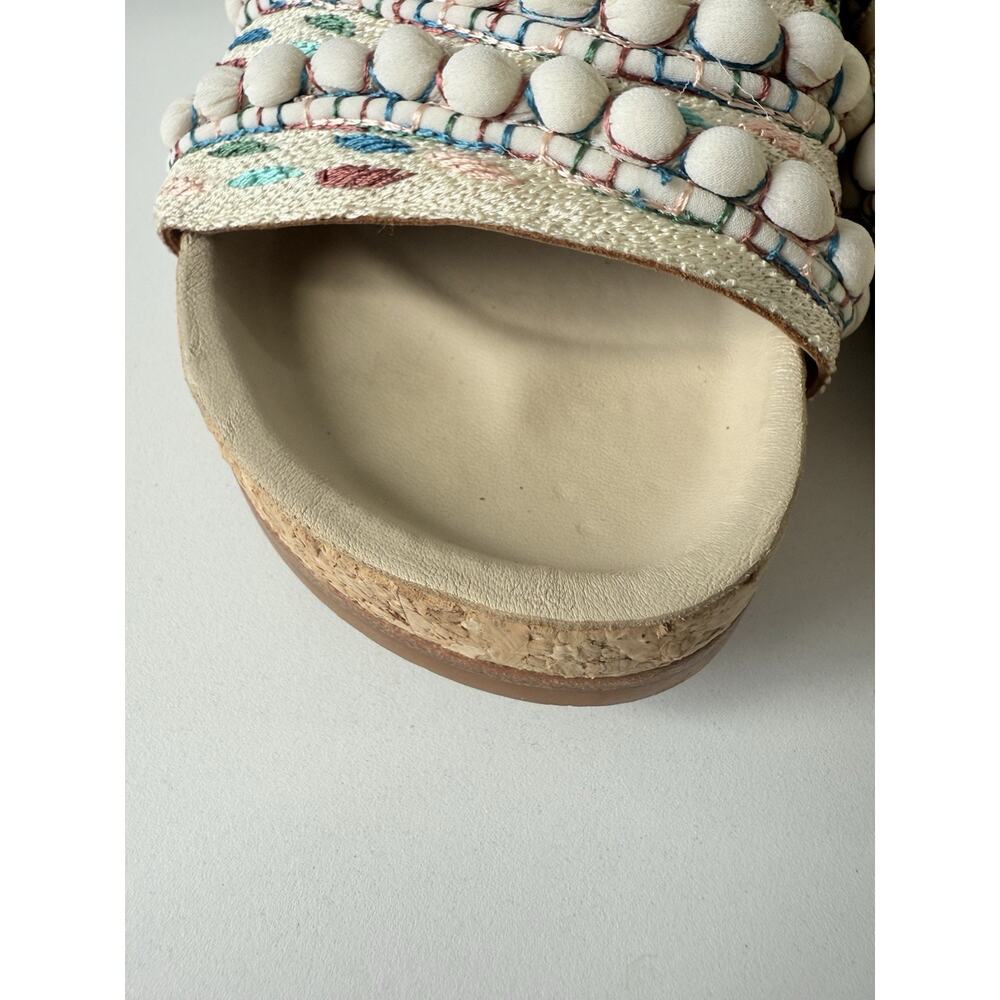 Chloé Nolan Tapestry Fringe Slides Sandals Size 36 Beige Boho Raffia Beaded Trim - Picture 9 of 14